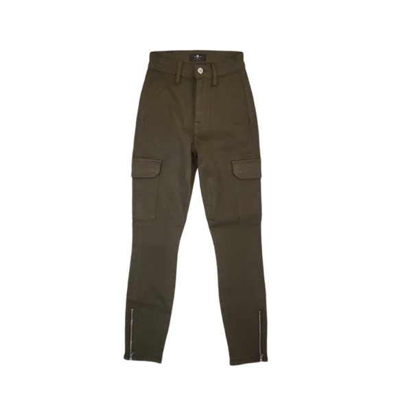 7 for All Mankind Women's Army Green Skinny Cargo‎ Ankle Zip Jeans Size 23 - Picture 1 of 9